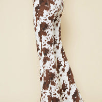 Ivory Brown Cow Print Flares