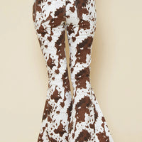Ivory Brown Cow Print Flares