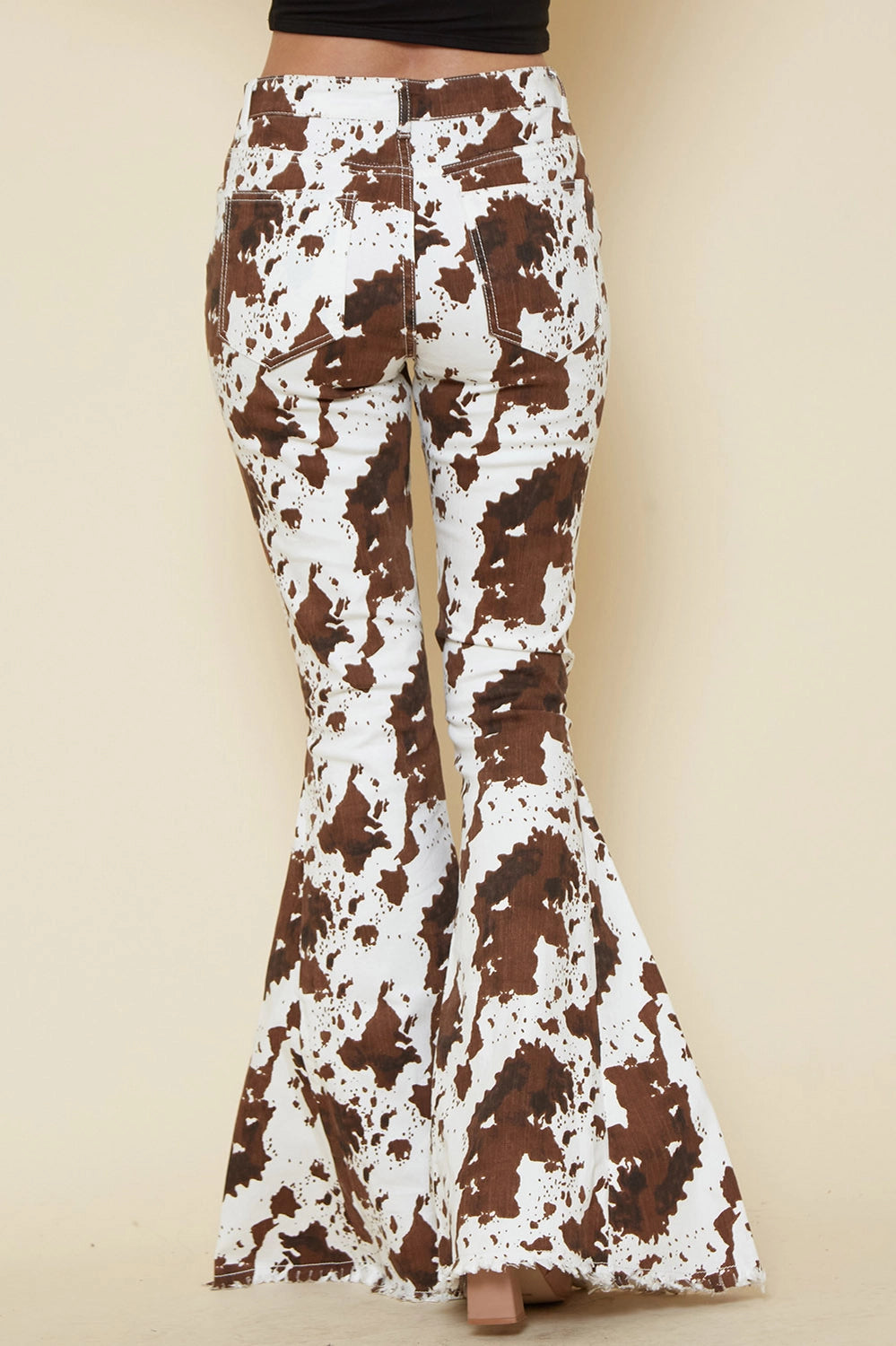 Ivory Brown Cow Print Flares