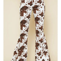 Ivory Brown Cow Print Flares