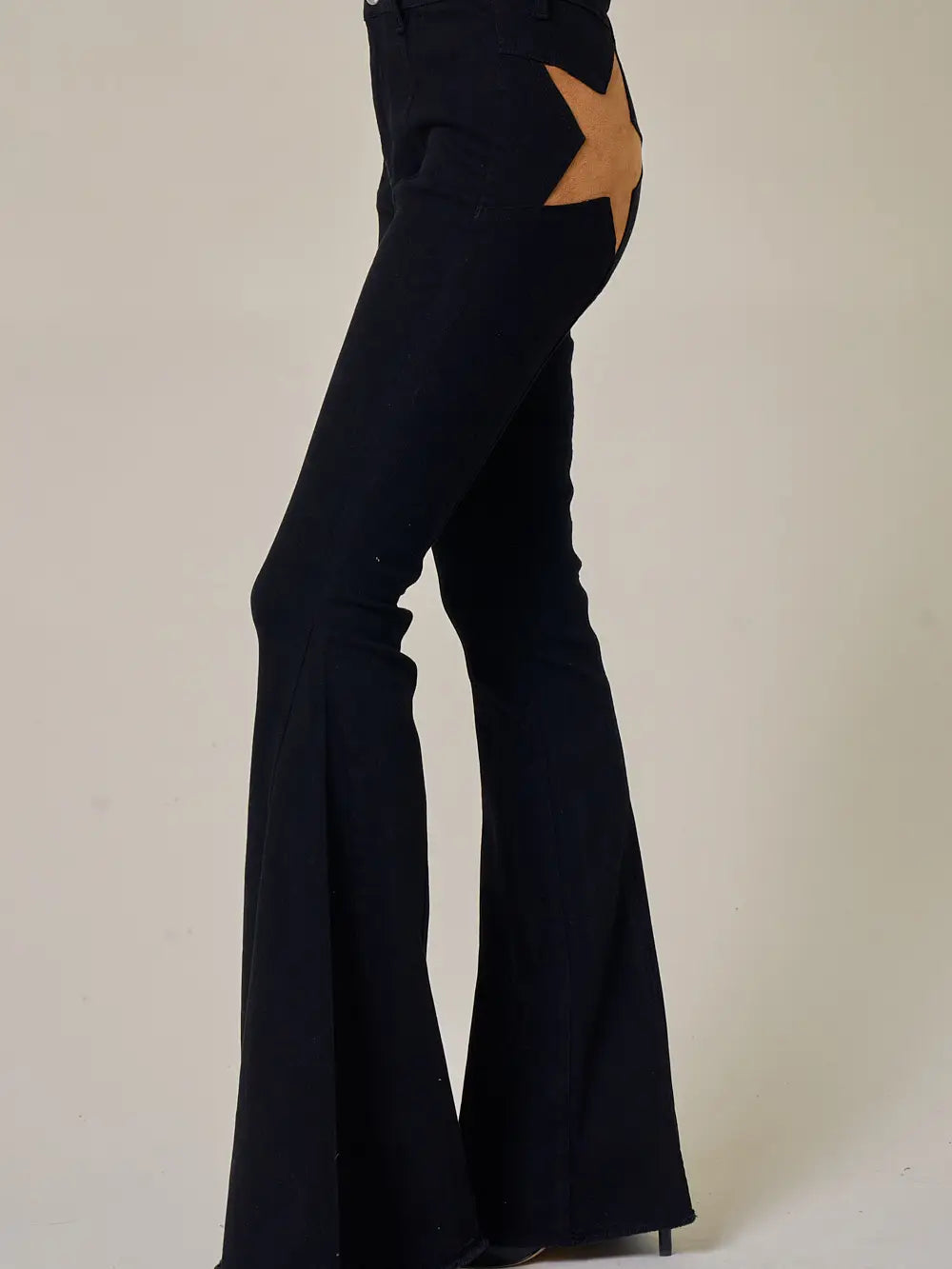 Black Back Suede Star Flare Jeans