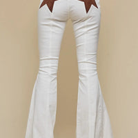 Ivory Brown Back Suede Star Bell Bottoms Denim