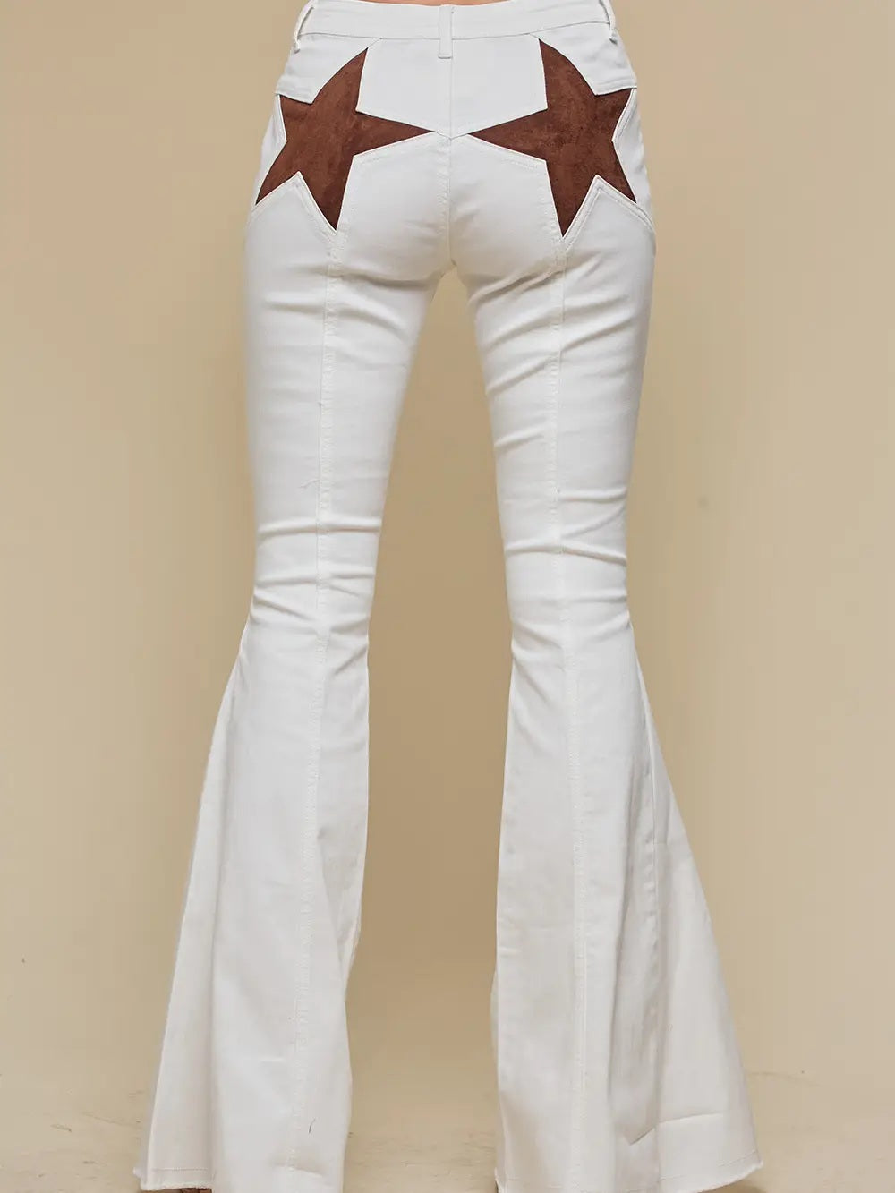 Ivory Brown Back Suede Star Bell Bottoms Denim