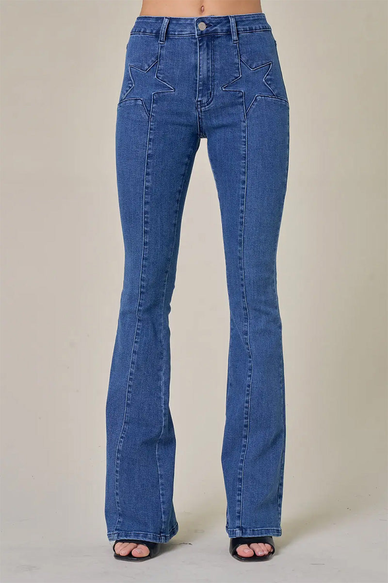 Front Star Detail Bell Bottom Jeans Plus Size