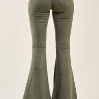 Olive Suede Boot Cut Pants