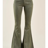 Olive Suede Boot Cut Pants
