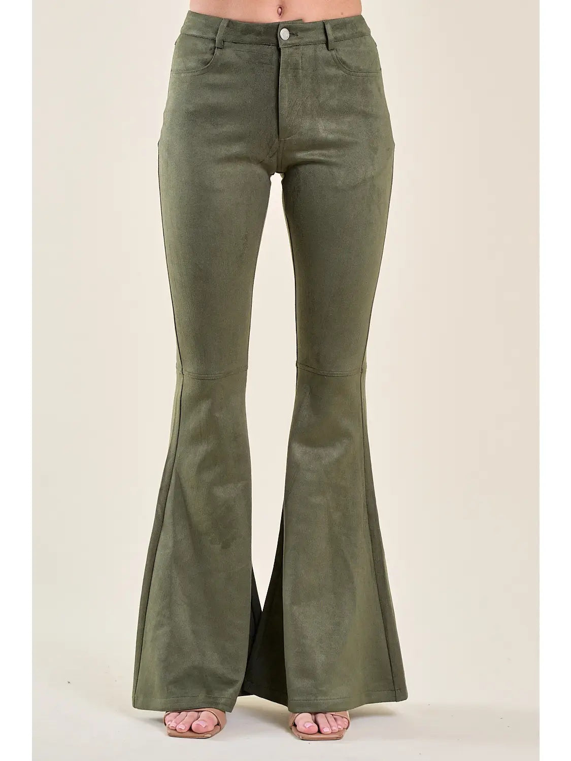 Olive Suede Boot Cut Pants