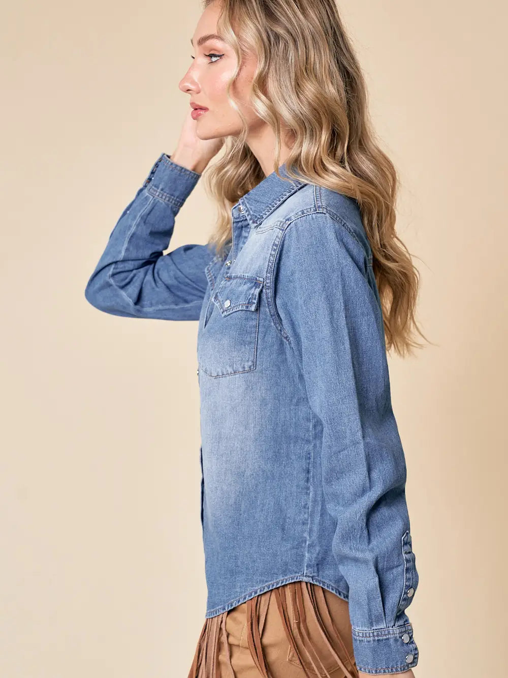 Western Med Wash Snap Buttons Light Denim Shirt