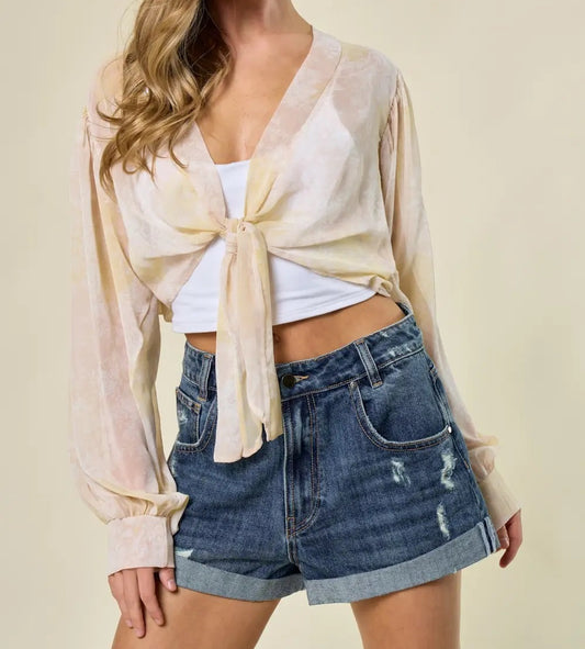 Printed Crop Front Tie Coverup