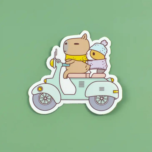 Bubu And Moonch Riding Scotter Sticker