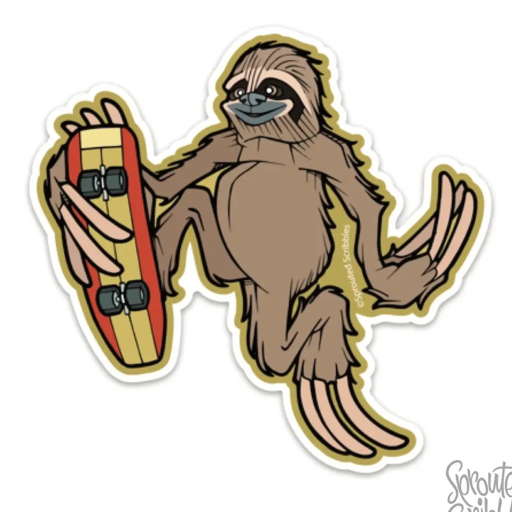 Sloth Skateboarding Sticker
