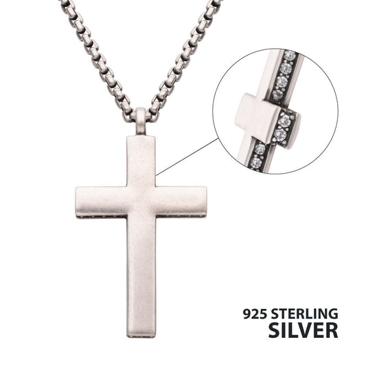 Silver Pendant Cross Size CZ 22"