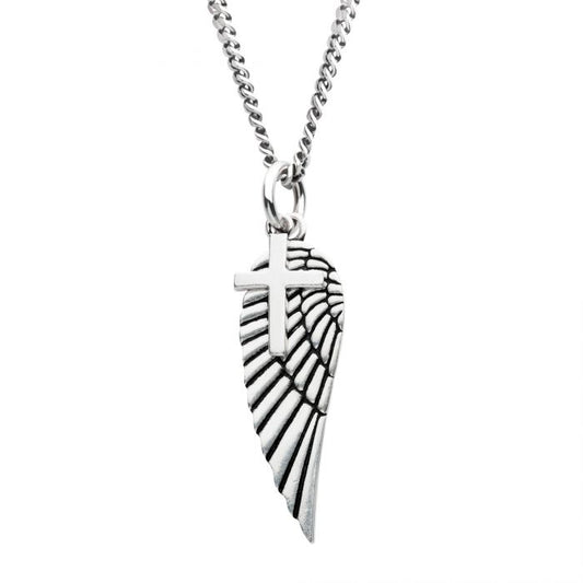 925 Silver Oxidized Wing Cross Pendant With Chain