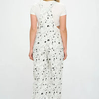 Multi Cat Print Cotton Jumpsuit White