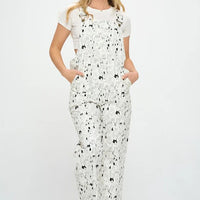 Multi Cat Print Cotton Jumpsuit White