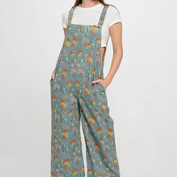 Wildflowers Print Floral Overalls Blue