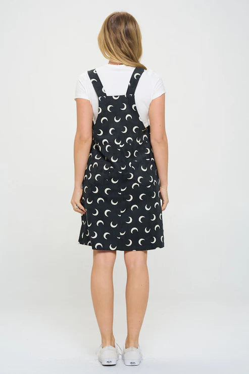 White Moon Print Corduroy Dress