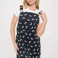 White Moon Print Corduroy Dress