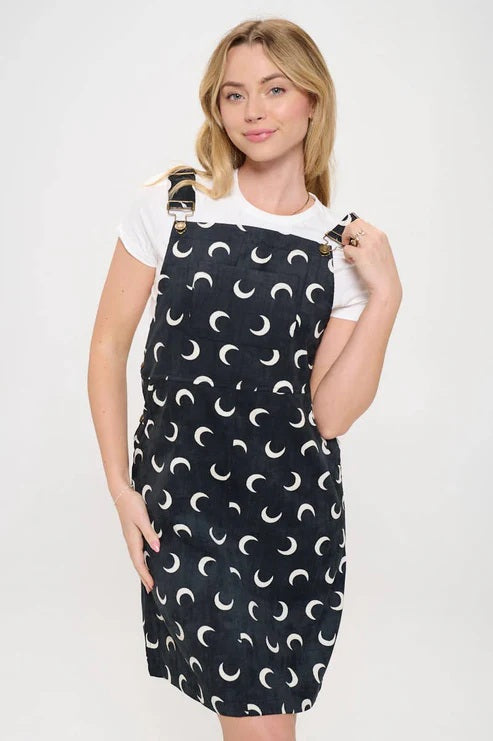 White Moon Print Corduroy Dress