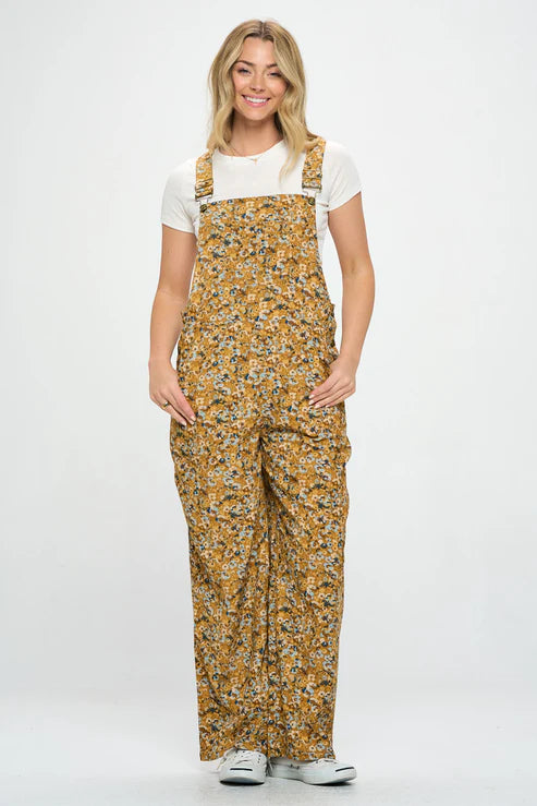 Floral Abstract Print Jumpsuit Mustard