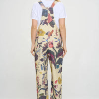 Beige Floral & Bird Print Overalls