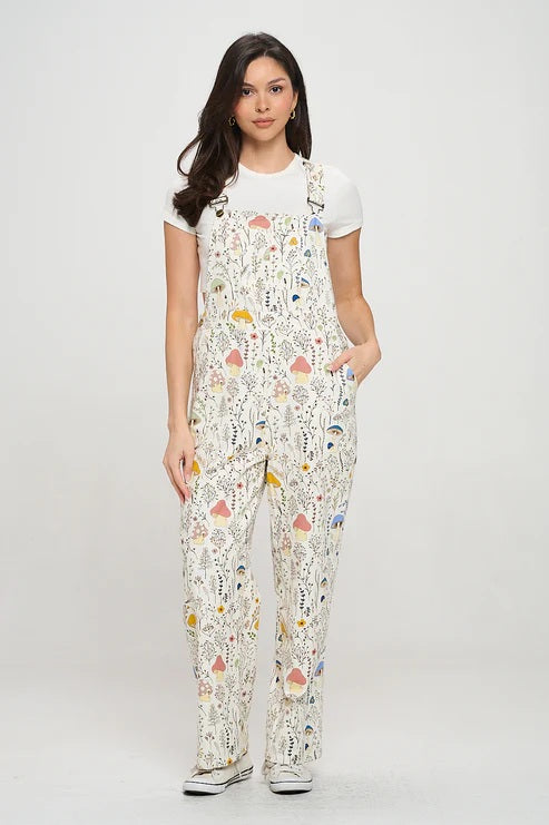 Mushroom Meadow Print Overalls