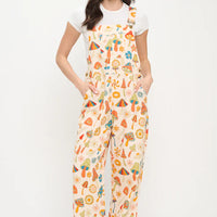 Colorful Floral Mushrooms Print Overalls