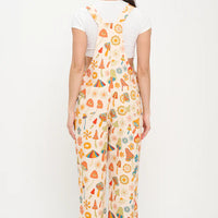Colorful Floral Mushrooms Print Overalls
