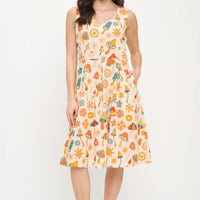 Colorful Floral Mushroom Print Dress
