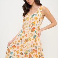 Colorful Floral Mushroom Print Dress