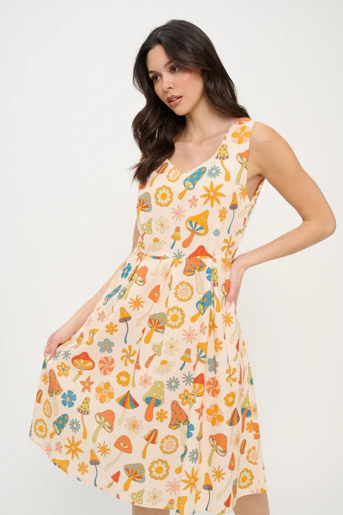 Colorful Floral Mushroom Print Dress