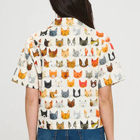 Colorful Cat Faces Print Shirt