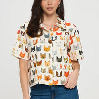 Colorful Cat Faces Print Shirt