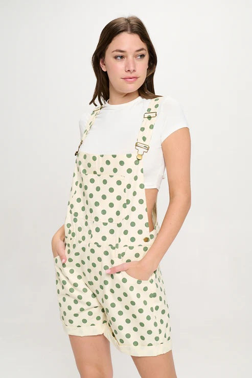 Retro Polka Dot Shortalls Green