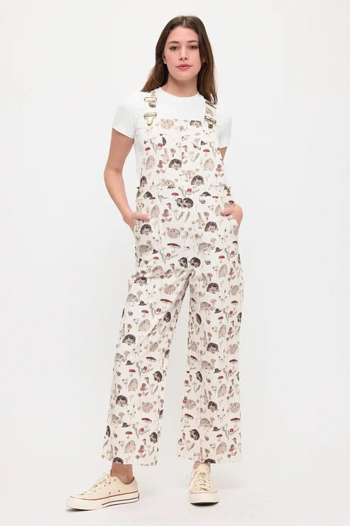 Hedgehog Mushroom Print Overalls