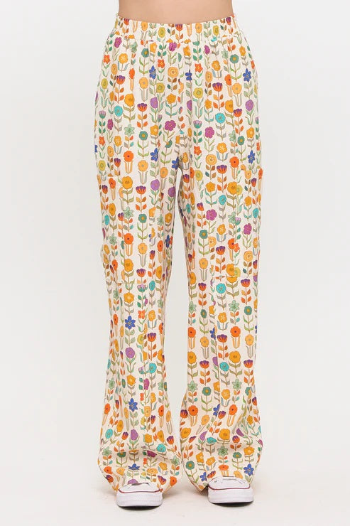 Retro Mod Floral Print Wide Leg Pants