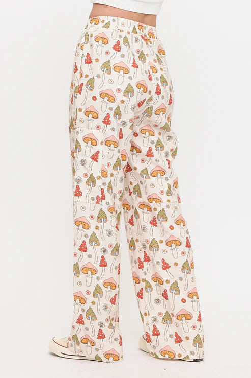 Retro Mushroom Garden Print Pants
