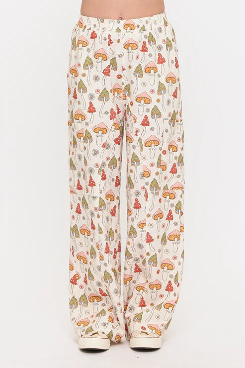 Retro Mushroom Garden Print Pants