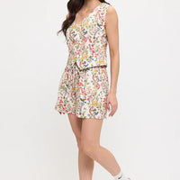 Floral Hummingbird Print V-Neck Vest