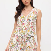 Floral Hummingbird Print V-Neck Vest