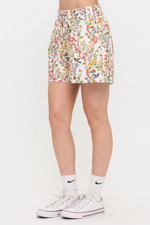 Floral Hummingbird Print Shorts