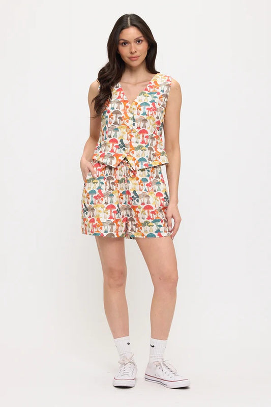 Colourful Mushroom Woods Print V-Neck Vest