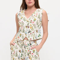 Floral Garden Print V-Neck Vest