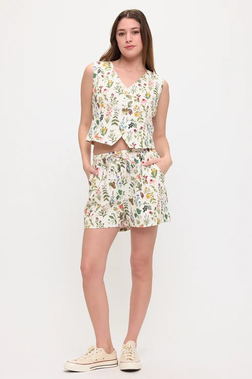 Floral Garden Print V-Neck Vest