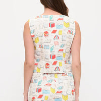 Colourful Books Print V-Neck Vest