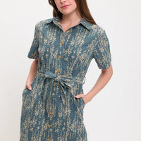 Indigo Vine Button Down Shirt Dress