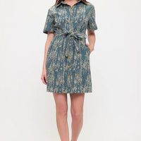 Indigo Vine Button Down Shirt Dress