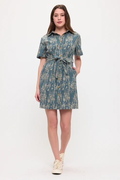 Indigo Vine Button Down Shirt Dress