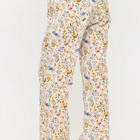 Rooster And Floral Print Wide Leg Pants