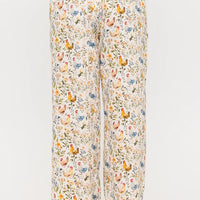 Rooster And Floral Print Wide Leg Pants